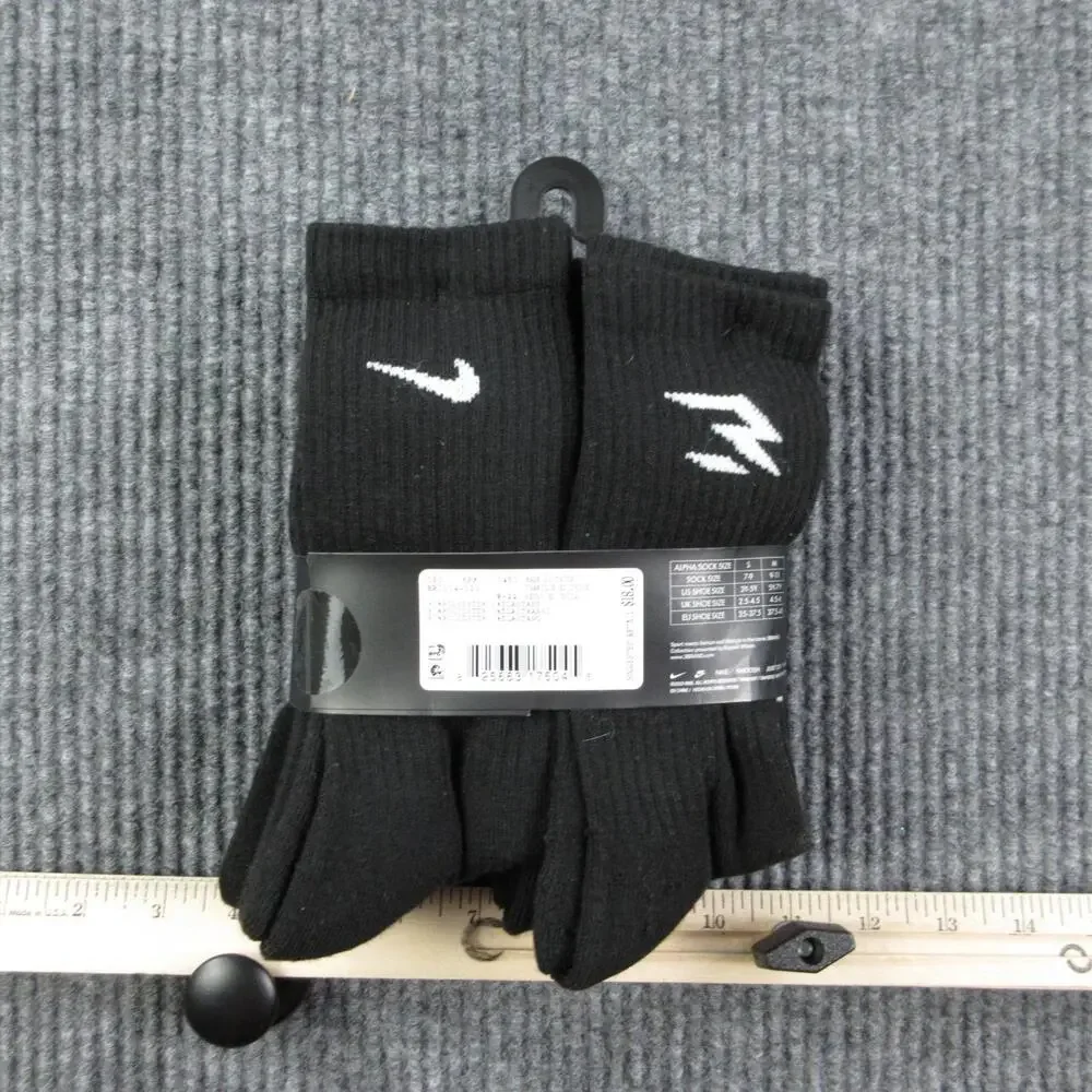 Nike Crew Socks Youth M Black 6 Pack Cushioned Dri-FIT Sock 9-11 Shoe 5Y-7Y NWT